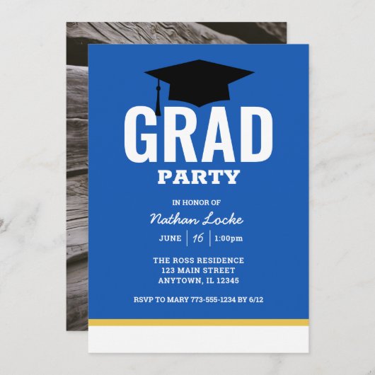 ラッはっきりしたドブルー王室の卒業式パーティー招待状 招待状 (正面/裏面)