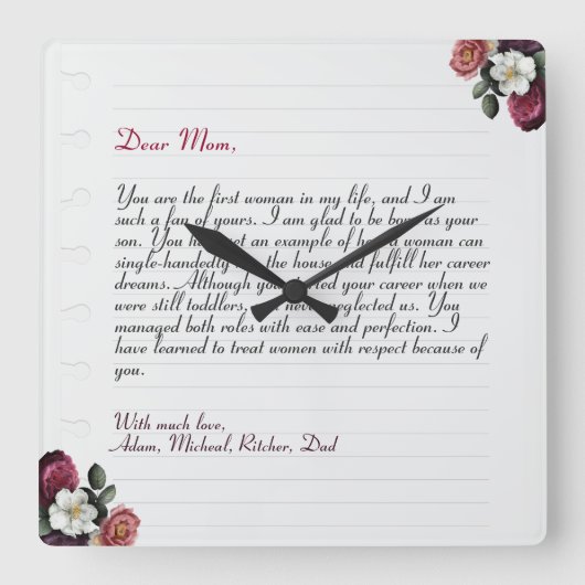 ラッエレガントフパーソナライズされたレター手書き スクエア壁時計 (正面)