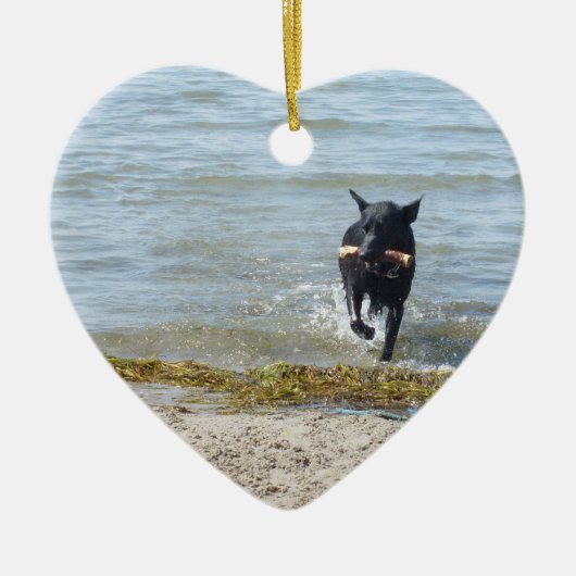 ラッカー黒いジャーマン・シェパード セラミックオーナメント (正面)