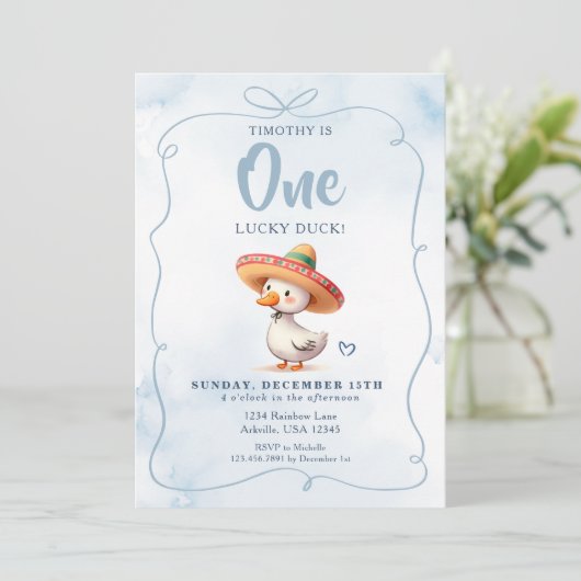 ラッキーおもしろいスペインのダックファースト誕生日 招待状 (スタンド正面)