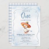 ラッキーおもしろいスペインのダックファースト誕生日 招待状 (正面/裏面)