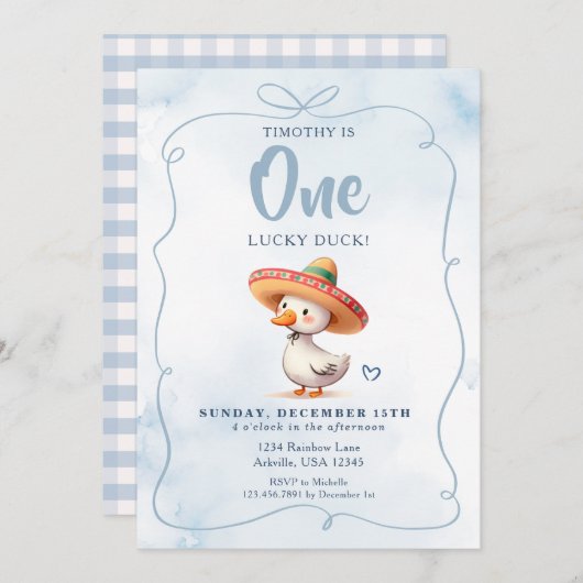 ラッキーおもしろいスペインのダックファースト誕生日 招待状 (正面/裏面)