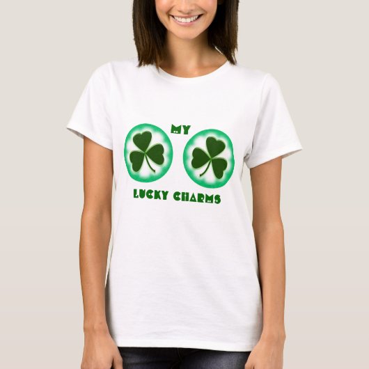 ラッキーおもしろいチャームレディTシャツ Tシャツ (正面)
