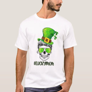 ラッキーおもしろいママスカルメッシーバンハッピーSt patricks Tシャツ