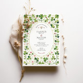 ラッキーお洒落クローバー&ハートウォータカラー結婚ズ 招待状