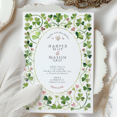 ラッキーお洒落クローバー&ハートウォータカラー結婚ズ 招待状