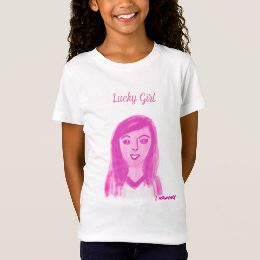 ラッキーかわいらしガールピンクTシャツ Tシャツ (正面)