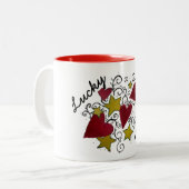 ラッキーで愛のハートとスターズバレンタインデーのマグカップ ツートーンマグカップ (正面左)