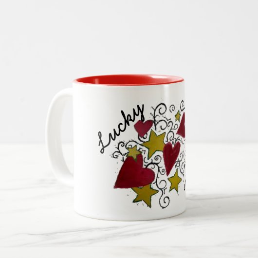 ラッキーで愛のハートとスターズバレンタインデーのマグカップ ツートーンマグカップ (正面左)