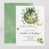 ラッキーなひとへのキュートなディスコボール 1歳の誕生日招待状 招待状 (正面/裏面)