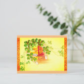 ラッキーなクローバーと蹄鉄のヴィンテージアート ポストカード (スタンド正面)