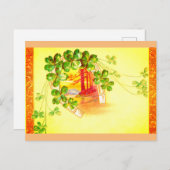 ラッキーなクローバーと蹄鉄のヴィンテージアート ポストカード (正面/裏面)