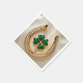 ラッキーなクローバーと金ゴールド蹄付き スタンダードカクテルナプキン (角)