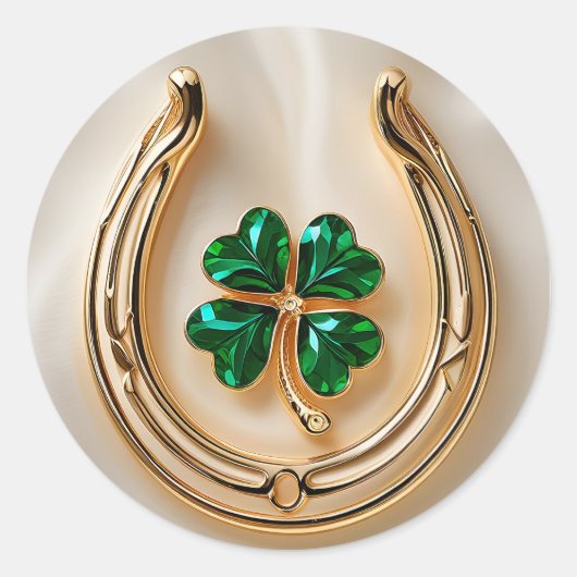 ラッキーなクローバーと金ゴールド蹄付き ラウンドシール (正面)