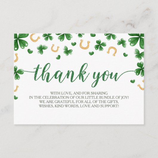 ラッキーなチャームの赤ちゃんシャワーサンキューカード エンクロージャーカード (正面)