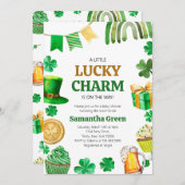 ラッキーなチャームの赤ちゃんシャワー 招待状 (正面/裏面)