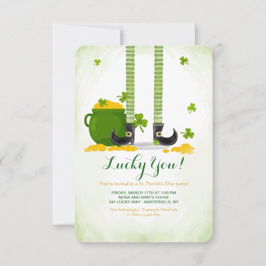 ラッキーな妖精の足のセントパトリックデーの招待状 招待状 (正面)