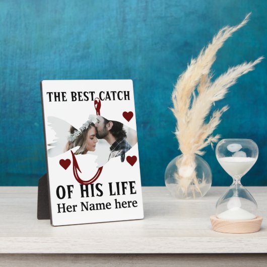 ラッキーな漁師が魚のカップルと一緒に撮った写真 フォトプラーク (側面)