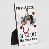 ラッキーな漁師が魚のカップルと一緒に撮った写真 フォトプラーク (側面)