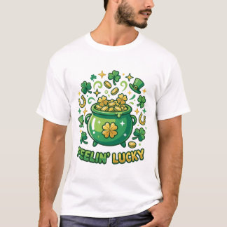ラッキーな金のポット ポケットに幸運を セントパトリックデーTシャツ Tシャツ