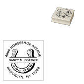 ラッキーな馬蹄形エッチングのラウンド付き差出人住所 ラバースタンプ (押印)