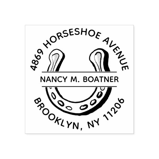 ラッキーな馬蹄形エッチングのラウンド付き差出人住所 ラバースタンプ (インプリント)