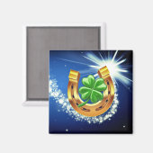 ラッキーな馬蹄形4葉クローバー射撃、 発砲スターブルー マグネット (正面/裏面)