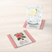 ラッキーに素敵なピンクの牡丹ダマスクと名前 スクエアペーパーコースター (インサイチュ)
