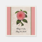 ラッキーに素敵なピンクの牡丹ダマスクと名前 スタンダードカクテルナプキン (正面)