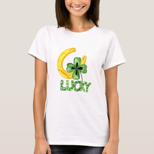 ラッキーのシャムロックと馬蹄 Tシャツ (正面)