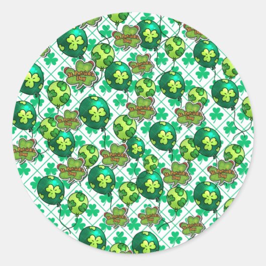 ラッキーのシンボル、シャムロックバルーンのセントパトリックデー デザイン 🍀 ラウンドシール (正面)