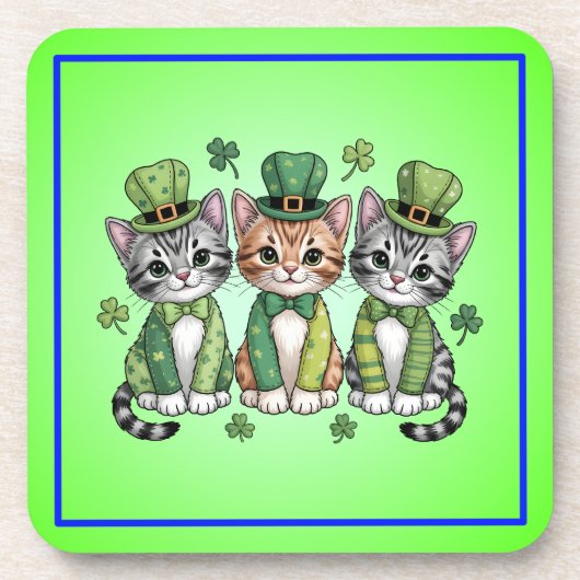 ラッキーの聖パトリックの日+子猫たち-47474 コースター (正面)