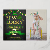 ラッキーの2歳 誕生日 バルーン St. Patrick's Day 箔招待状 (正面)