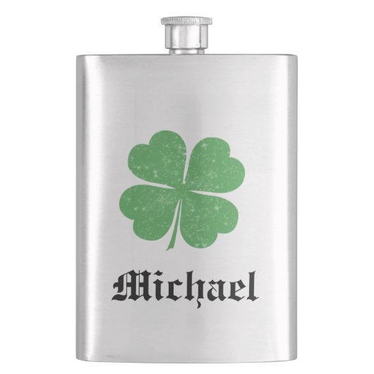 ラッキーアイリッシュシャムロック/名前の追加 フラスク (正面)