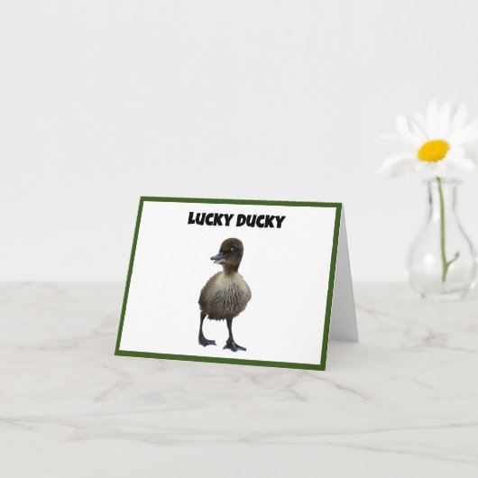 ラッキーアヒルおもしろいかわいいアヒルの鳥フォトアート カード (小さな植物)