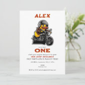 ラッキーアヒルかわいい幼児1st誕生日バイク 招待状 (スタンド正面)