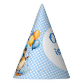 ラッキーアヒルのブルーギンガムの誕生日プリント パーティーハット (左)