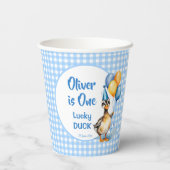 ラッキーアヒルのブルーギンガムの誕生日プリント 紙コップ (裏面)