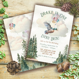 ラッキーアヒルの水色ターニングワンバースデーパーティー 招待状