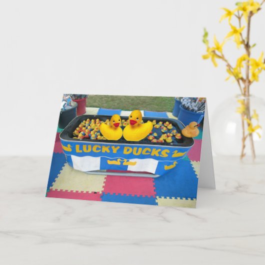 ラッキーアヒル カード (黄色い花)