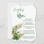 ラッキーインラブグリーンゴールデンシャムロックブライダルシャワー 招待状 (正面)