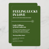 ラッキーインラブグリーン4リーフミニマリスト結婚ズ 招待状 (正面/裏面)