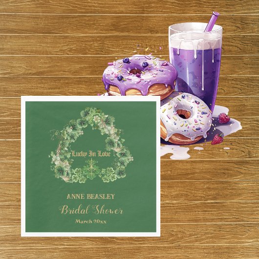 ラッキーインラブシャムロックグリーン金ゴールドブライダルシャワー スタンダードランチョンナプキン