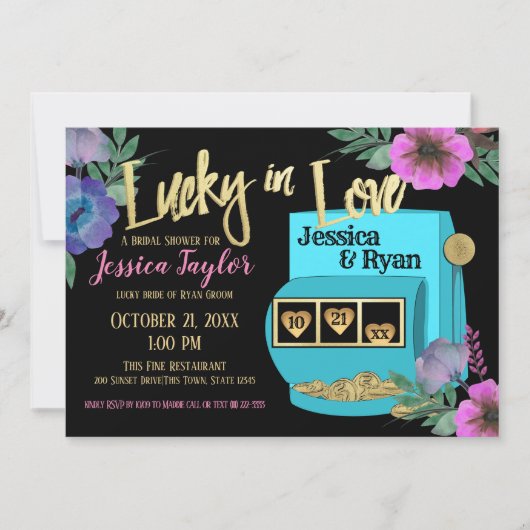 ラッキーインラブスロットマシンブライダルシャワー 招待状 (正面)