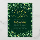 ラッキーインラブセントパトリックの日ブライダルシャワー 実在 箔招待状 (正面)