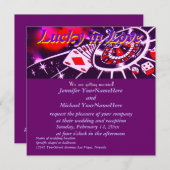 ラッキーインラブパープルカジノテーマ 招待状 (正面/裏面)