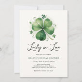 ラッキーインラブブライダルシャワーグリーンシャームロック 招待状 (正面)