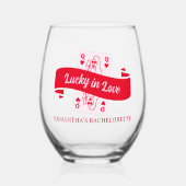 ラッキーインラブベガスピンク&レッドバチェロレッテ ステムなしワイングラス (正面)