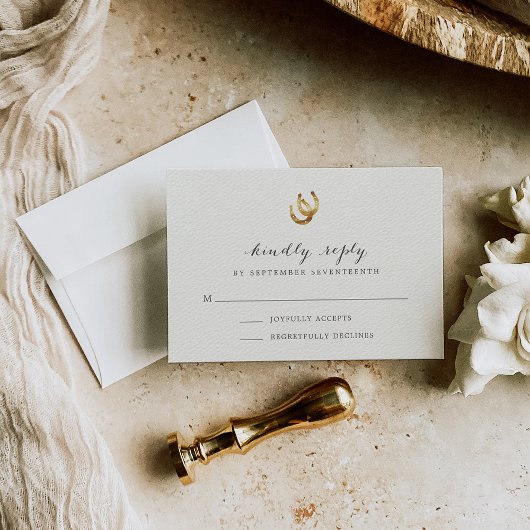 ラッキーインラブホースシューウェディングRSVPカード 出欠カード