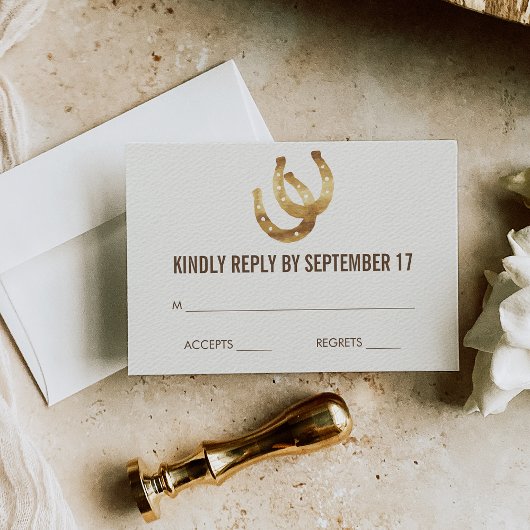 ラッキーインラブホースシューウェディングRSVPレスポンスカード 出欠カード